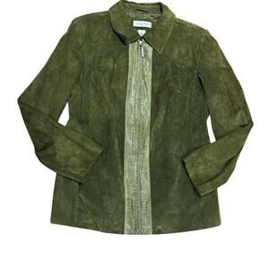 Preston & York Olive Green Suede Full Zip Jacket Reptile Front in Women's Large